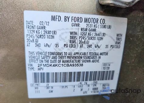 2012 Ford Edge Limited z USA, uszkodzony, nr VIN 2FMDK4KC1CBA93538